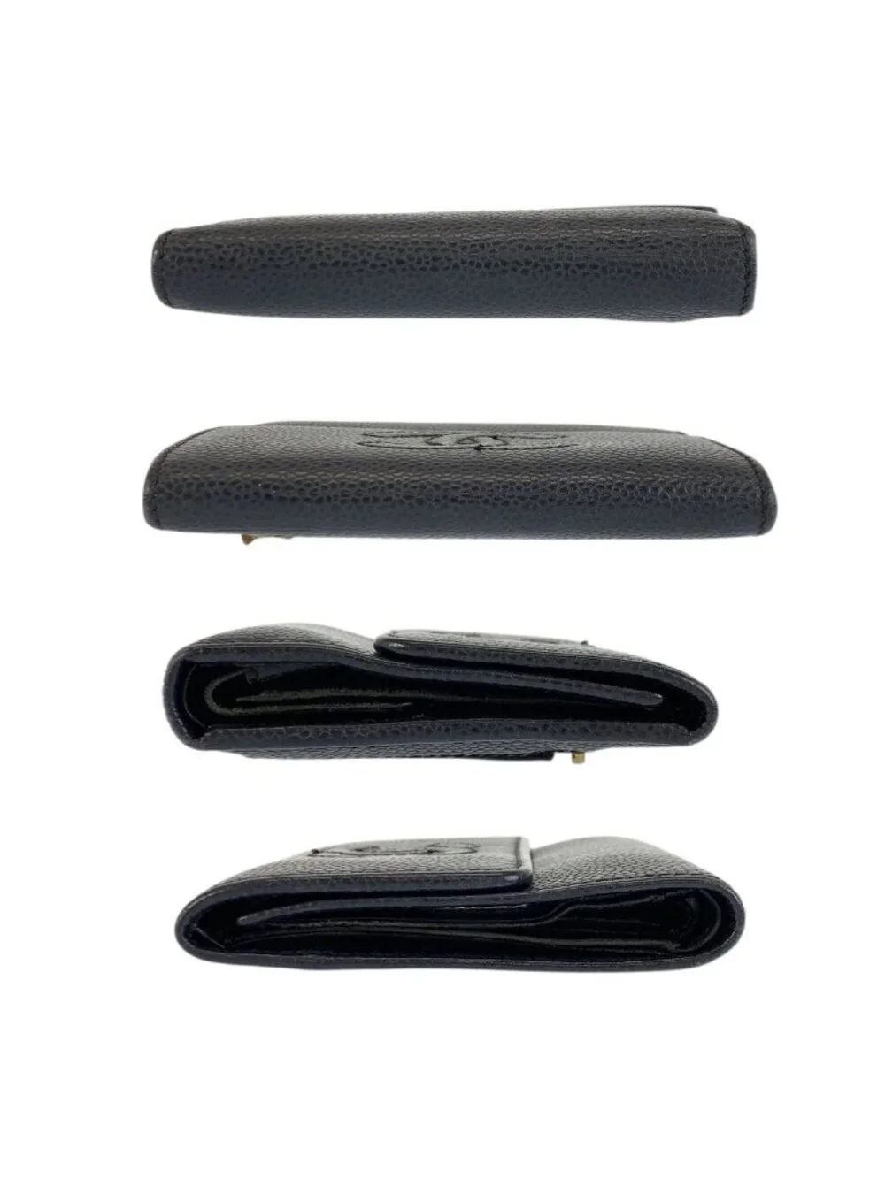 Chanel CC Logo Black Leather Fold Wallet Compact